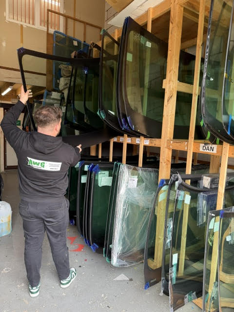 AWG Windscreens technician selecting glass from our extensive in-house windscreen stock