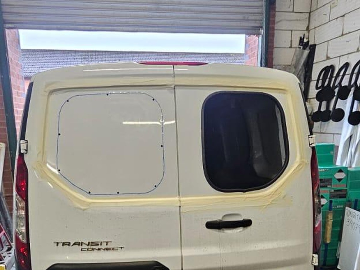 Window apertures marked with masking templates
